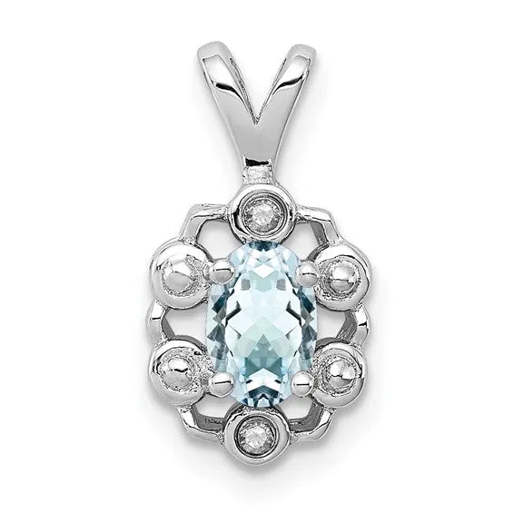 Sterling Silver Oval Gemstone and Diamond Pendants