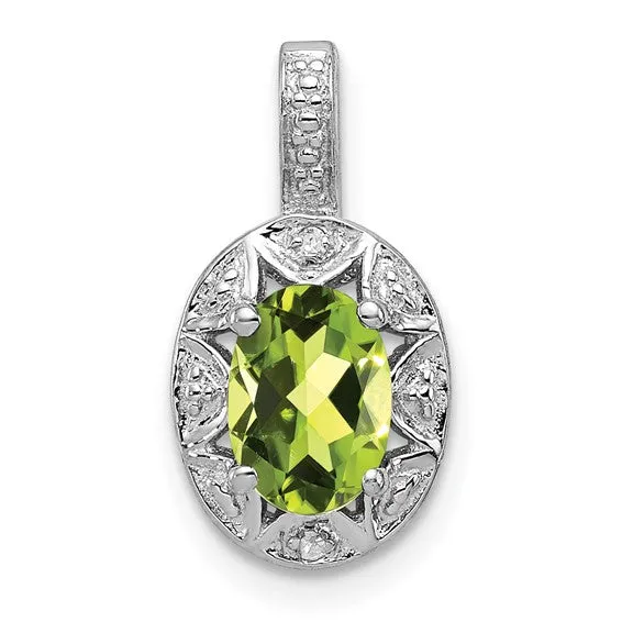 Sterling Silver Oval Gemstone and Diamond Pendants
