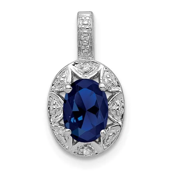 Sterling Silver Oval Gemstone and Diamond Pendants