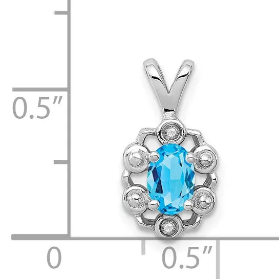 Sterling Silver Oval Gemstone and Diamond Pendants