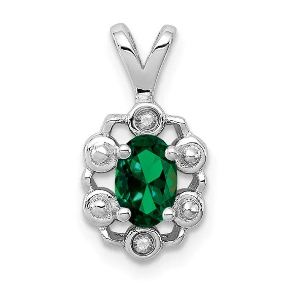 Sterling Silver Oval Gemstone and Diamond Pendants