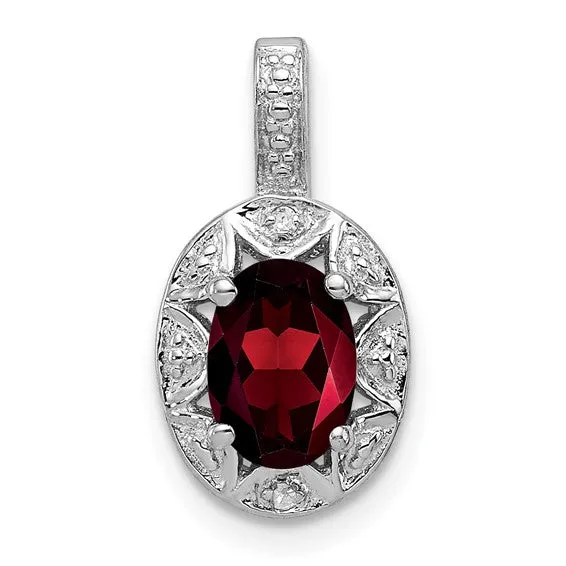 Sterling Silver Oval Gemstone and Diamond Pendants