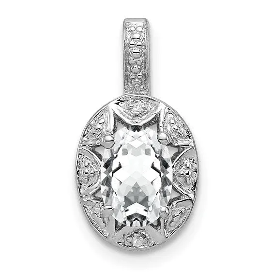 Sterling Silver Oval Gemstone and Diamond Pendants