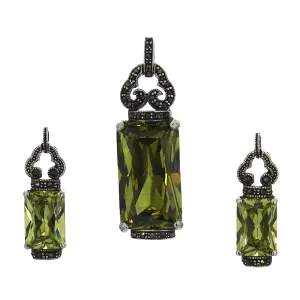 Sterling Silver Pendant & Earring Set Peridot Marcasite