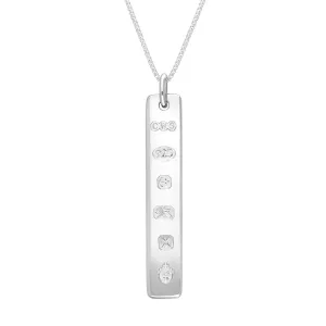 Sterling Silver Queen's Jubilee Hallmark Polished Ingot Pendant Necklace D