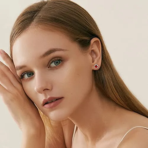 Sterling Silver Red Birthstone Stud Earrings - 4 Pack