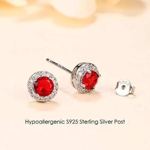 Sterling Silver Red Birthstone Stud Earrings - 4 Pack