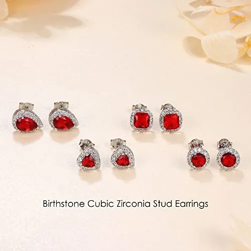 Sterling Silver Red Birthstone Stud Earrings - 4 Pack