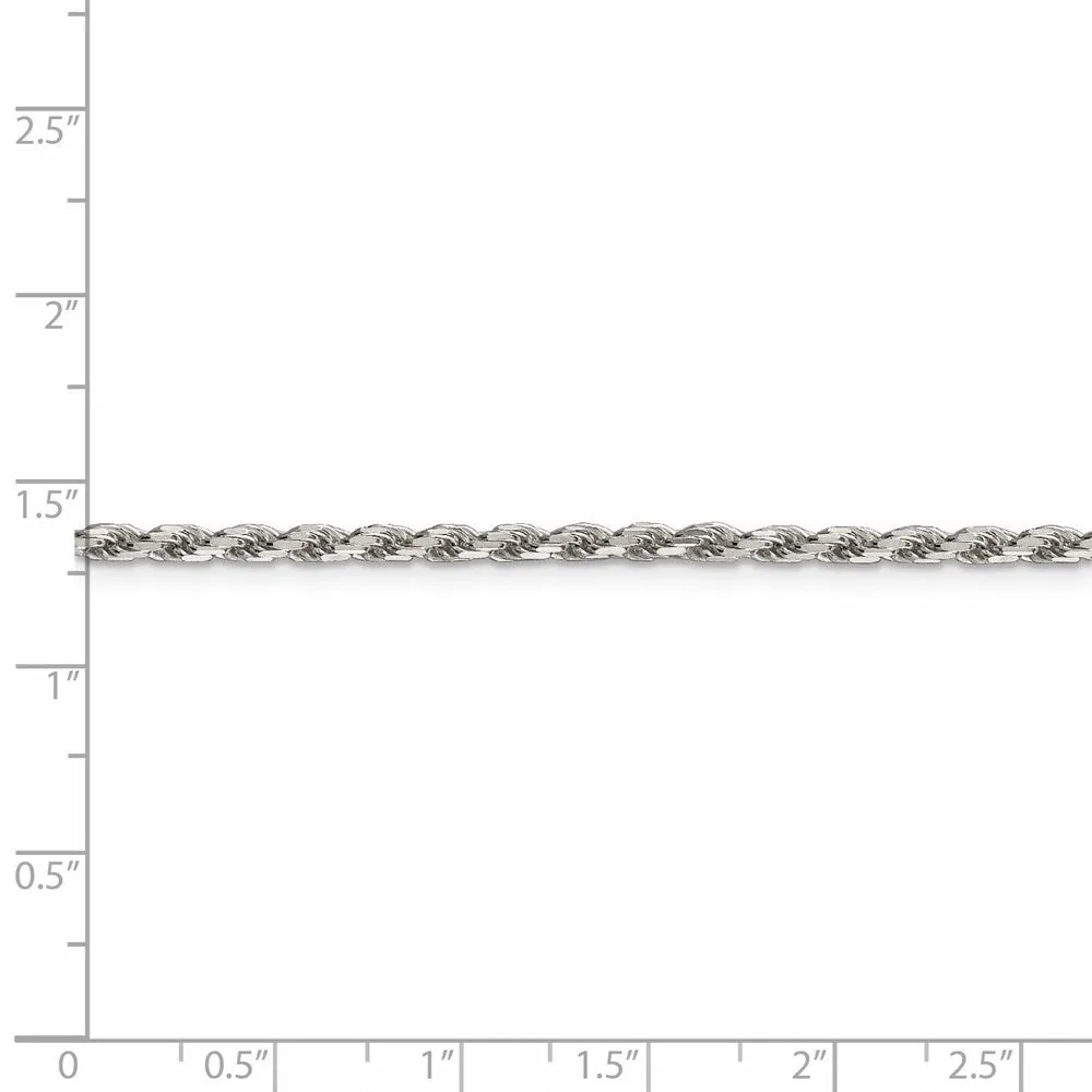 Sterling Silver Rhodium-plated 2.5mm Diamond-cut Rope Chain