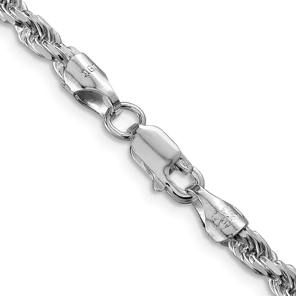 Sterling Silver Rhodium-plated 3.5mm Diamond-cut Rope Chain