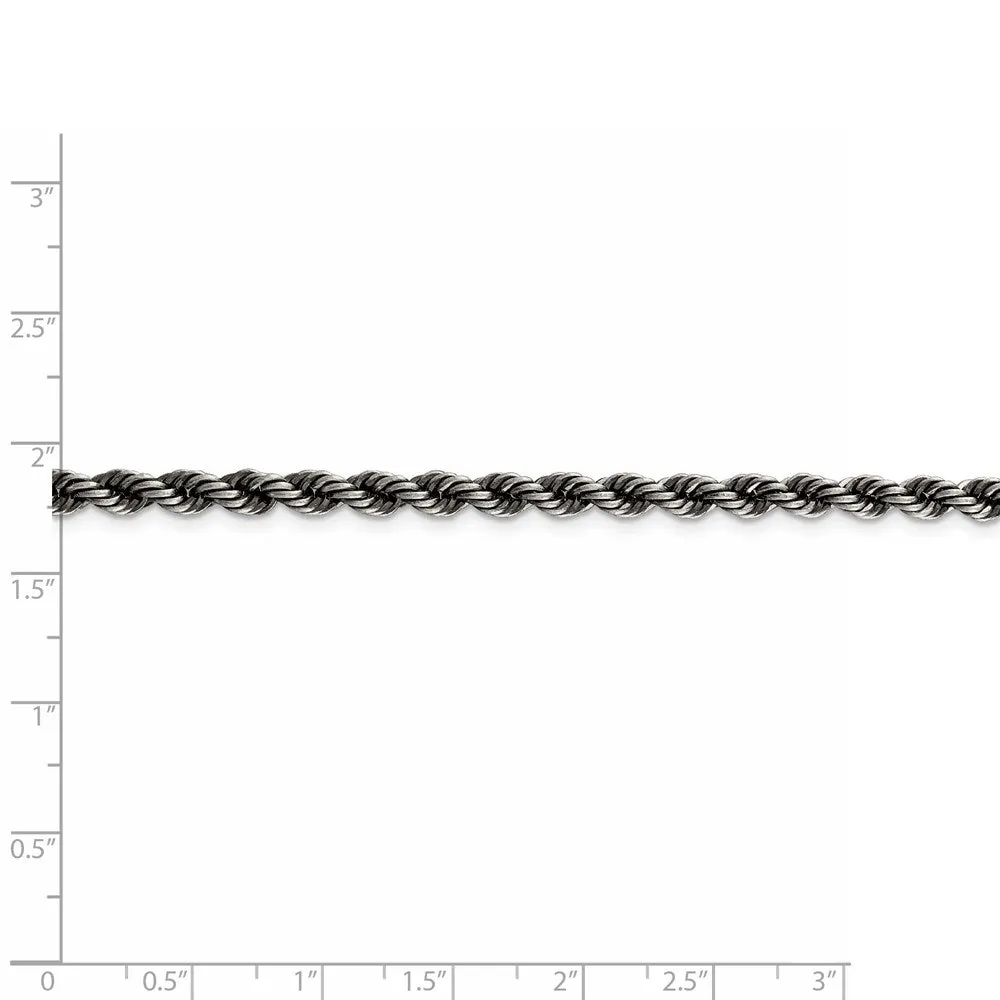 Sterling Silver Ruthenium-plated 4mm Rope Chain