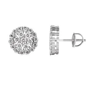 Sterling Silver Solitaire Flower Cluster Stud Earrings