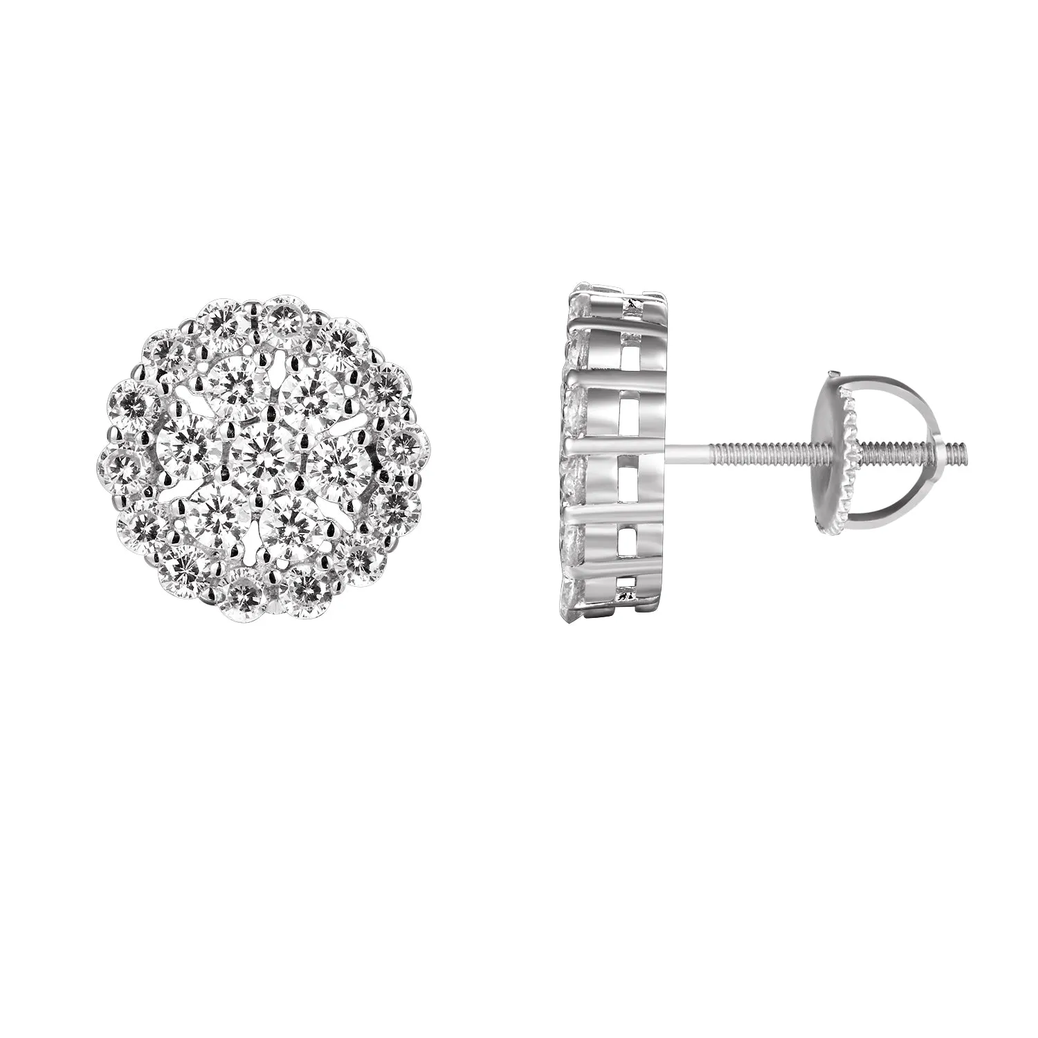 Sterling Silver Solitaire Flower Cluster Stud Earrings
