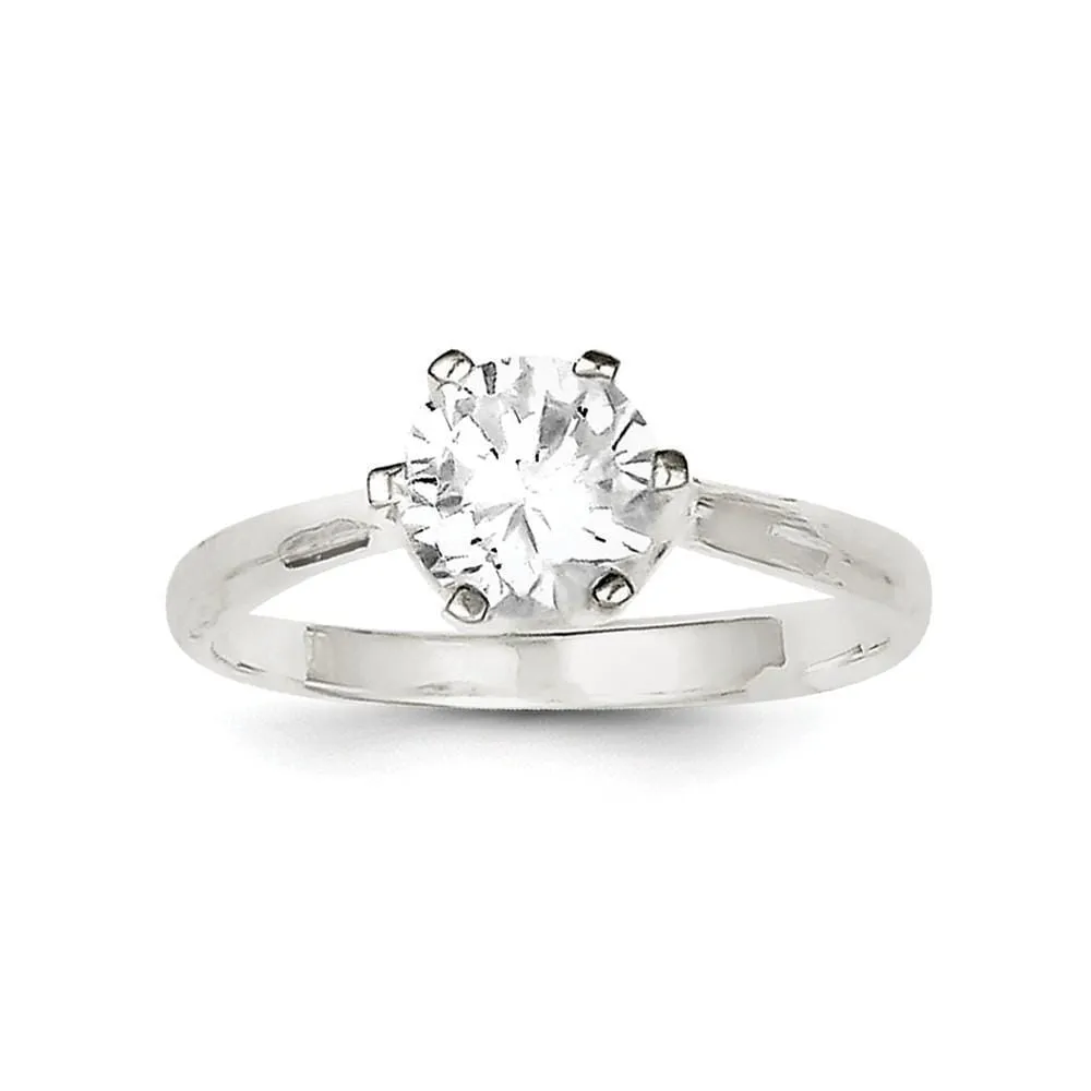 Sterling Silver Solitaire Round C.Z Ring
