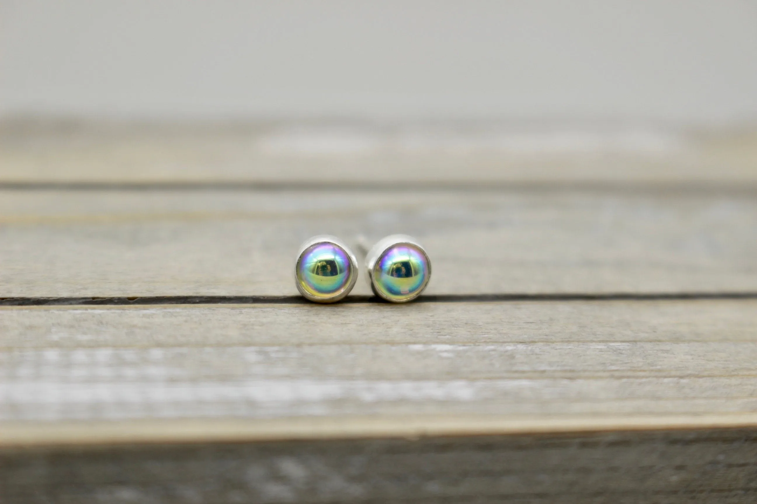 Sterling silver stud earrings -crystal aurora borealis gemstone studs - color shifting - gift for her - jewelry sale