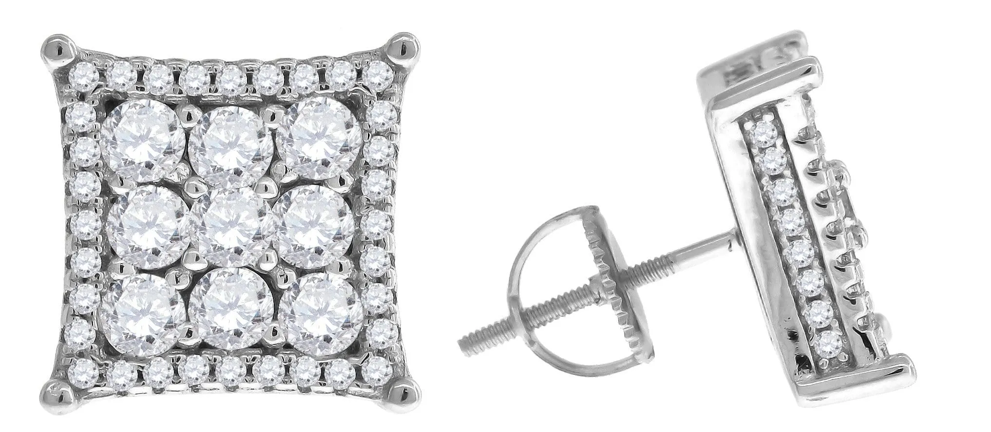 Sterling Silver Womens Round Cubic Zirconia CZ Stud Cluster Fashion Earrings