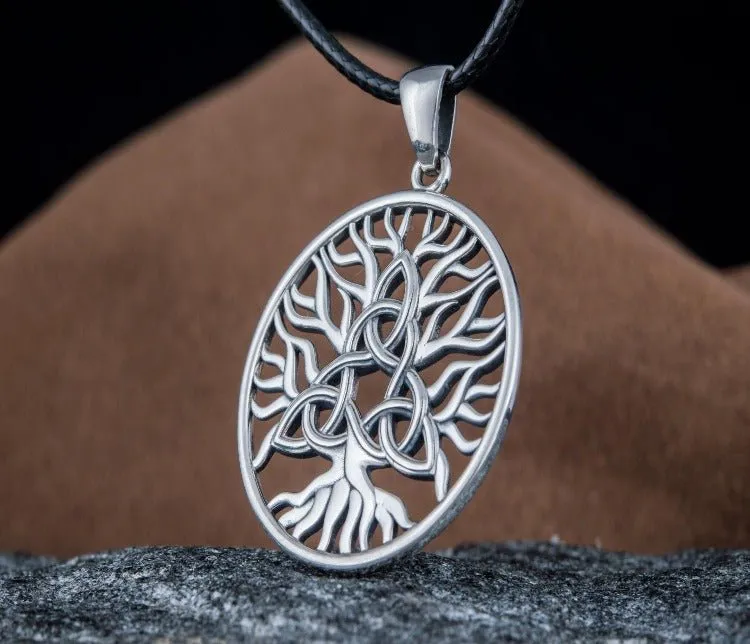 Sterling Silver Yggdrasil Viking Pendant | Triquetra Symbol