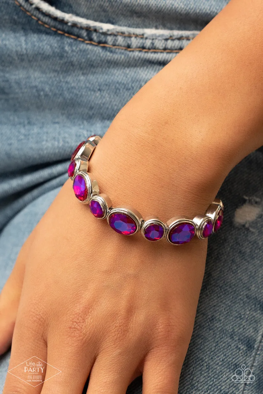 Still GLOWING Strong - Pink - UV Oil Spill Rhinestone Paparazzi Stretchy Bracelet - Pink Diamond Exclusive