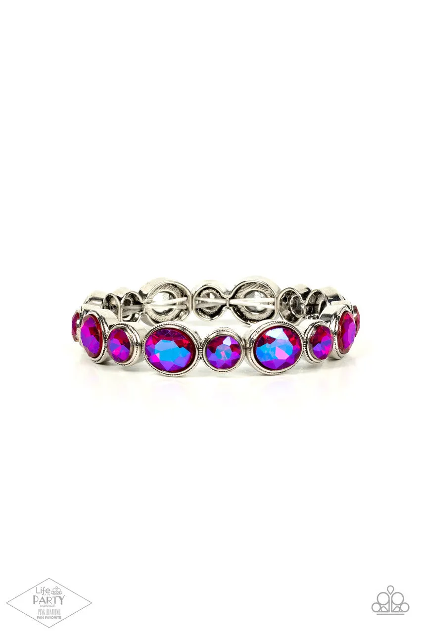 Still GLOWING Strong - Pink - UV Oil Spill Rhinestone Paparazzi Stretchy Bracelet - Pink Diamond Exclusive