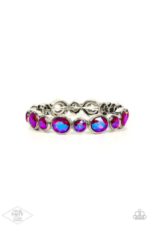 Still GLOWING Strong - Pink - UV Oil Spill Rhinestone Paparazzi Stretchy Bracelet - Pink Diamond Exclusive