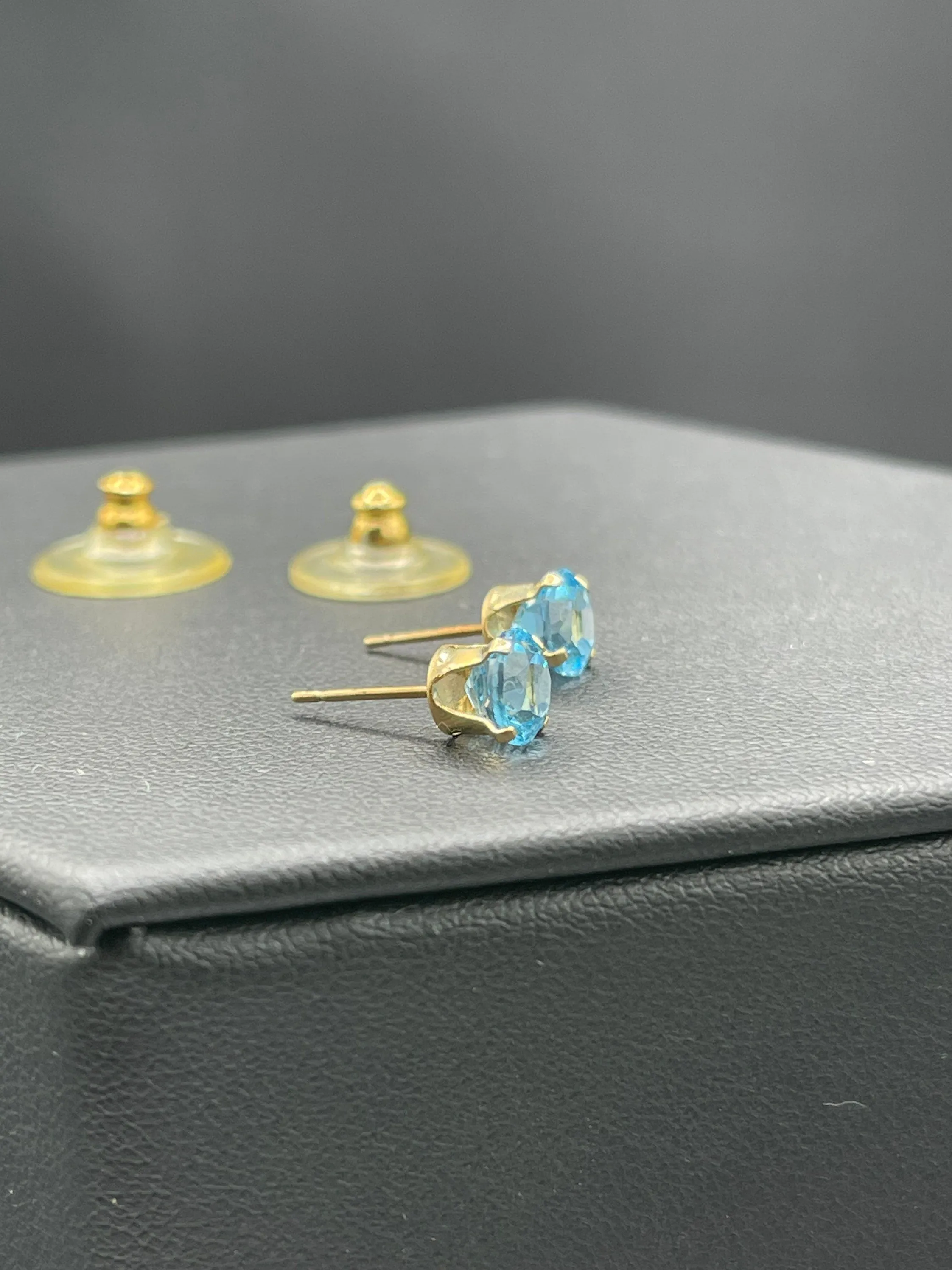 Swiss Blue Topaz 14k Yellow Gold Stud Earrings