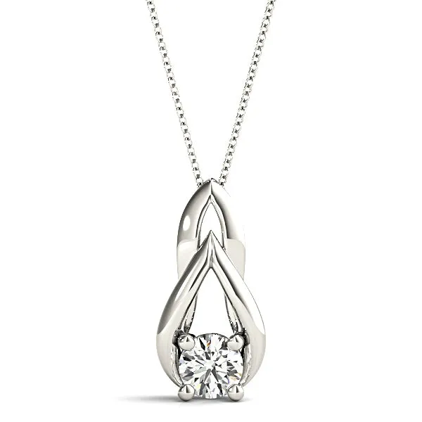Tear Drop Round Diamond Solitaire Necklace Pendant