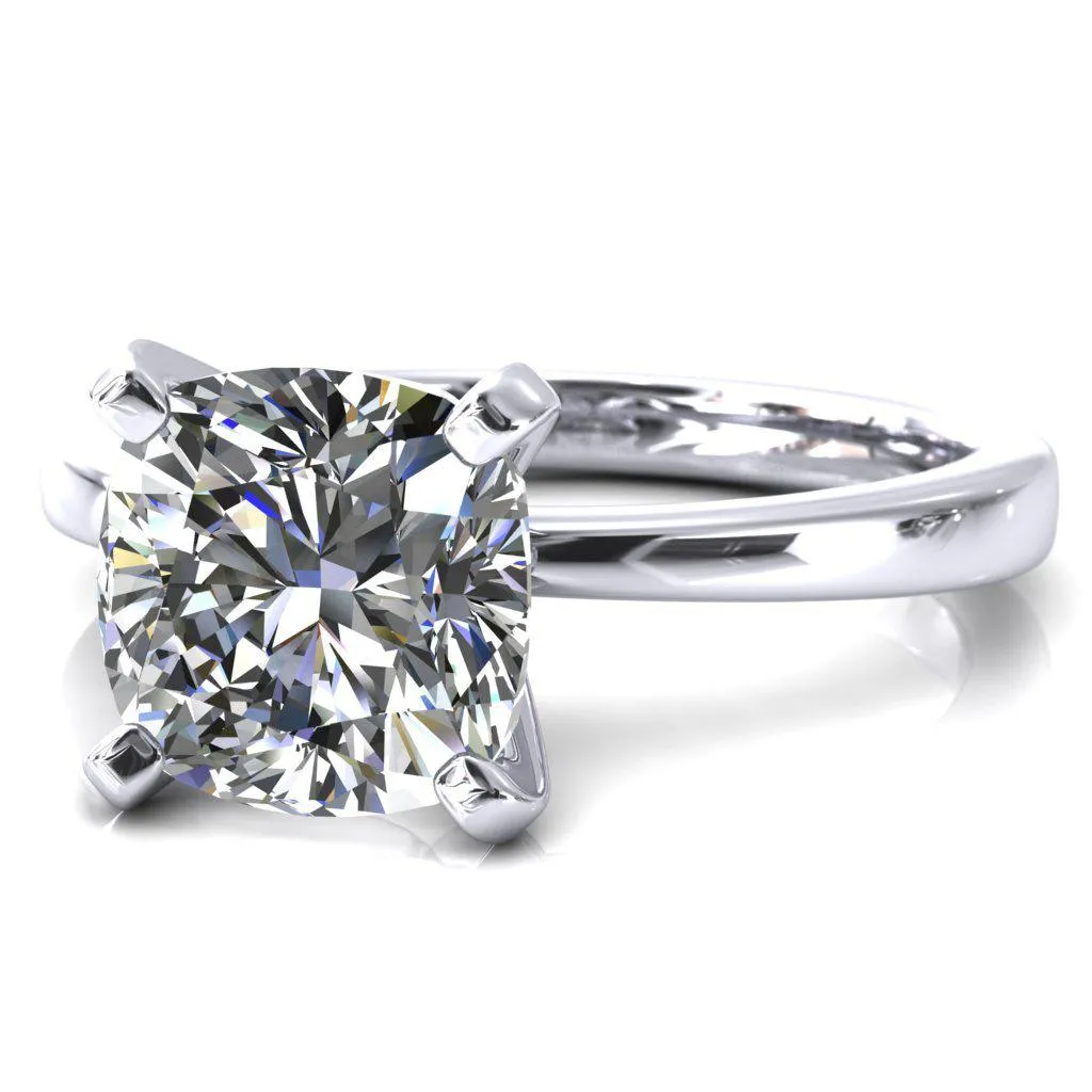 Tessa Cushion Moissanite 4  Prong Pitched Shoulders Solitaire Engagement Ring