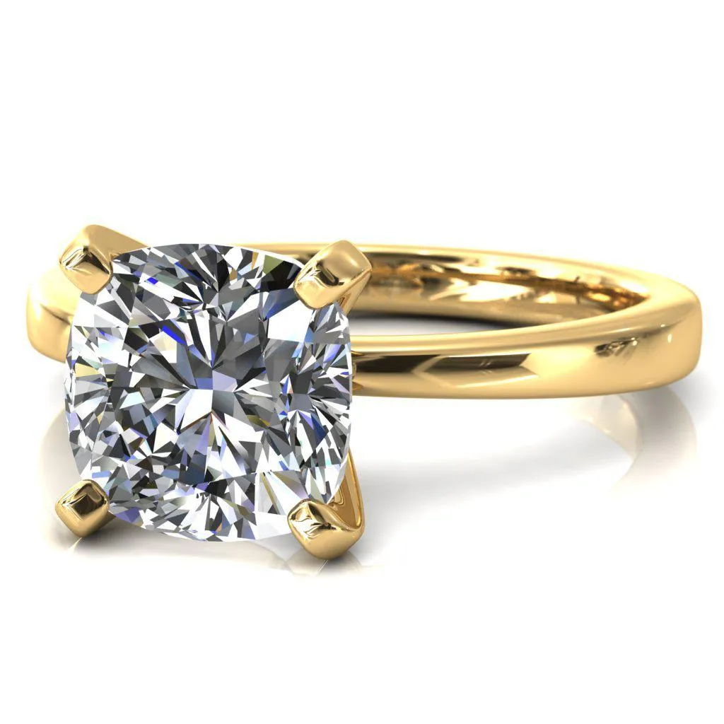 Tessa Cushion Moissanite 4  Prong Pitched Shoulders Solitaire Engagement Ring