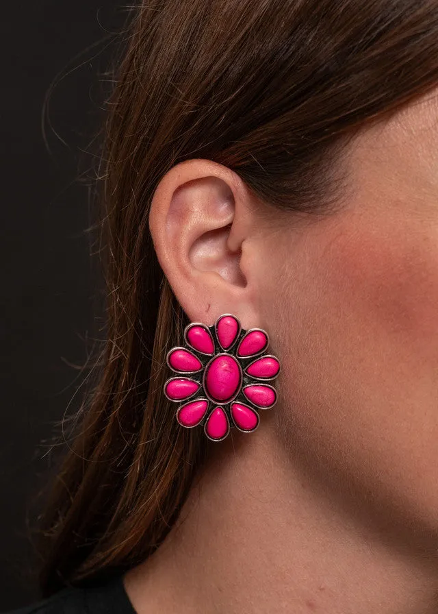 The Pink Flower Cluster Earrings