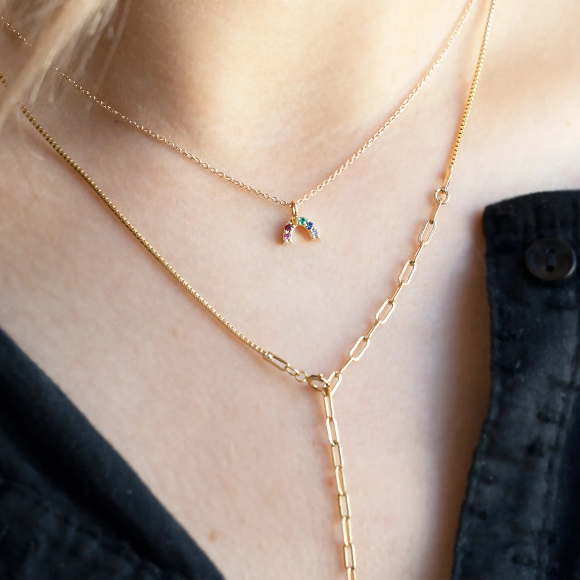 The Rainbow Sapphire Charm Necklace | 10K Yellow Gold
