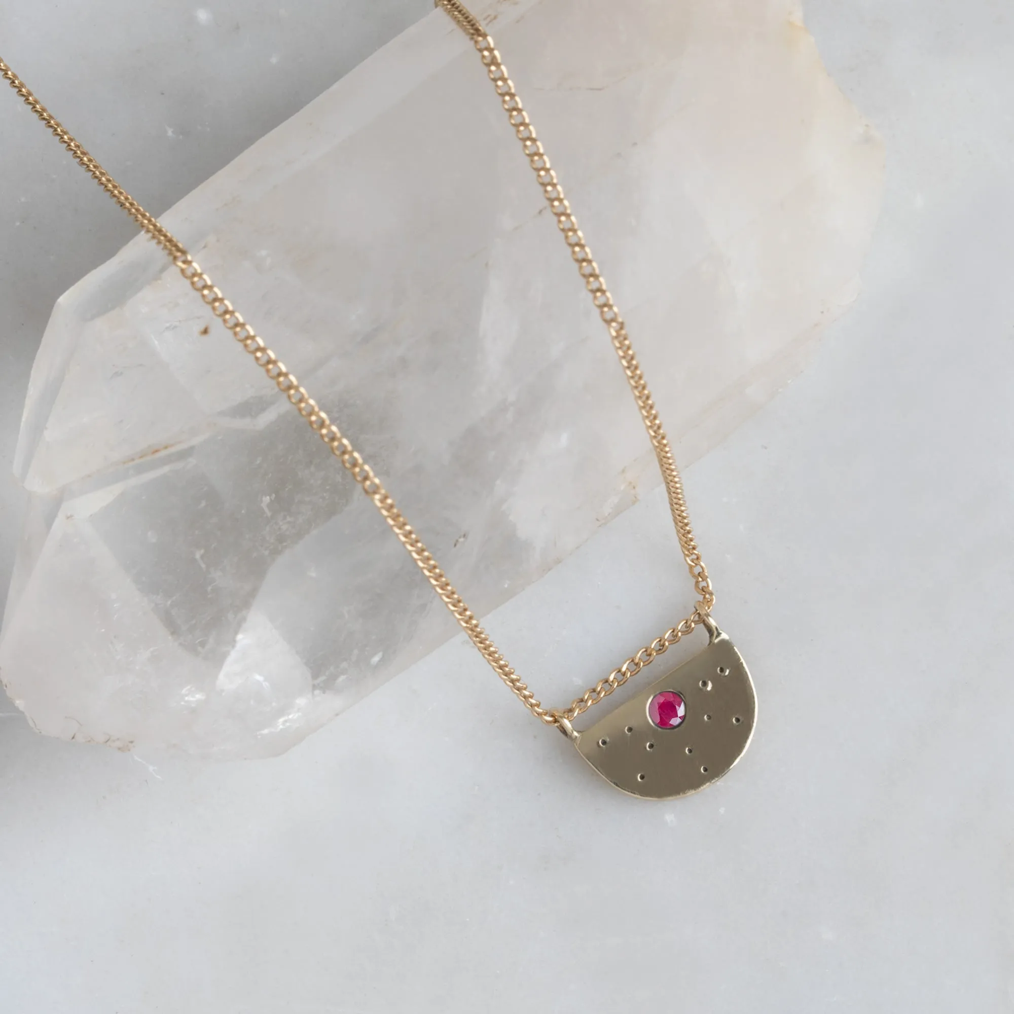 The Ruby Half Moon Stardust Necklace | 14K Yellow Gold