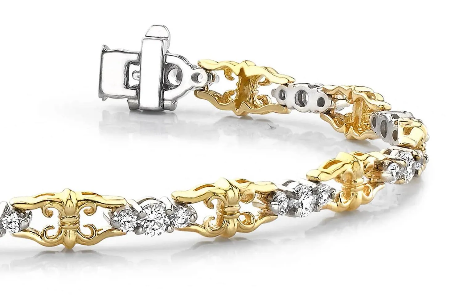 Three Across Crown Link Diamond Bracelet with 1.08 ct.(finished) 1.7mm, 2mm