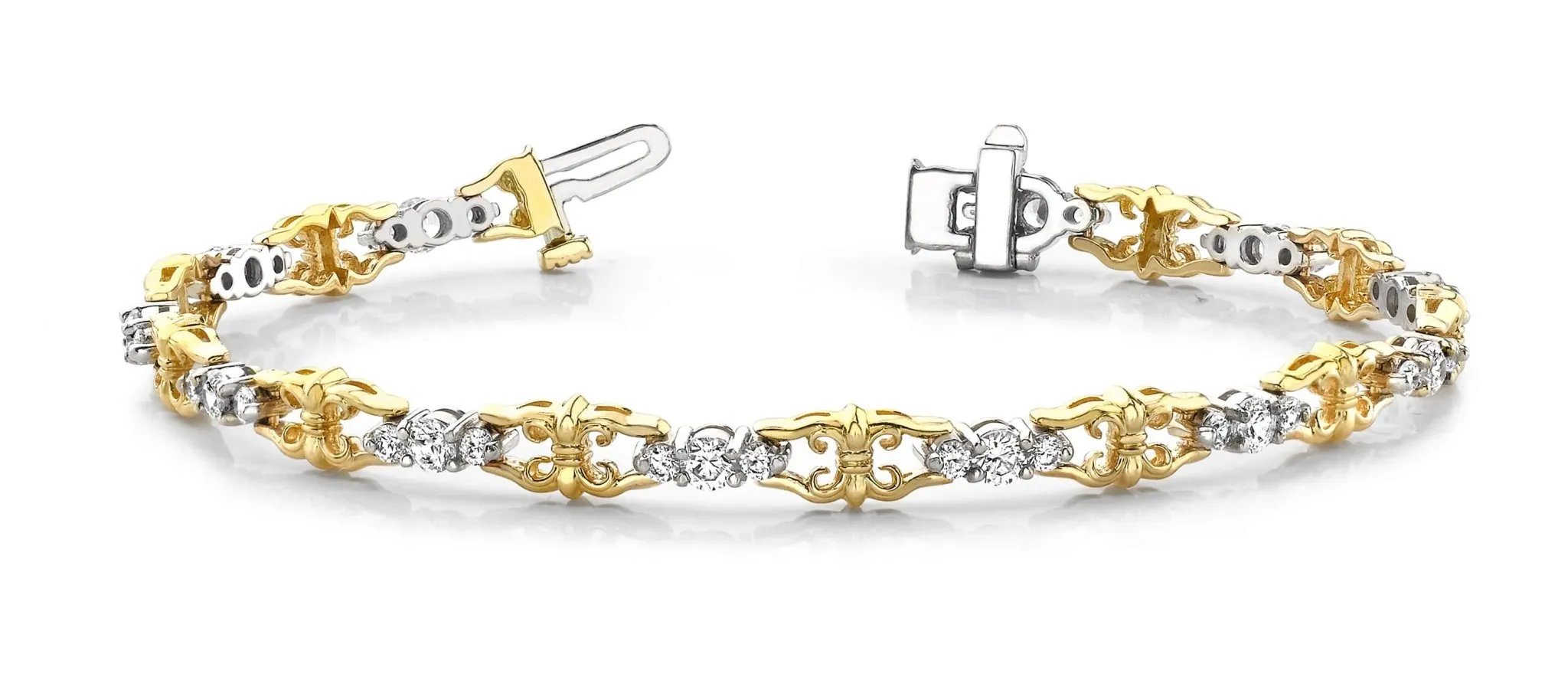 Three Across Crown Link Diamond Bracelet with 1.08 ct.(finished) 1.7mm, 2mm
