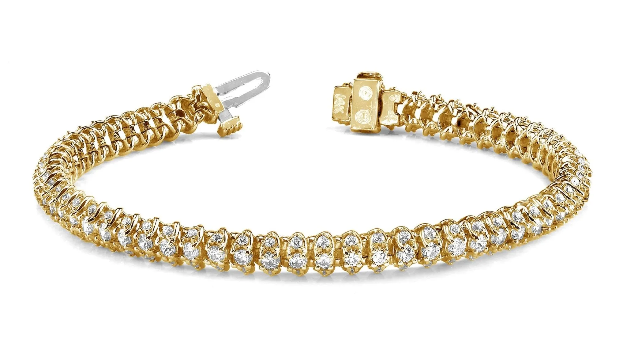 Three Row Diamond Scoop Link Bracelet Lab-Grown Diamond with 3.16 ct.(finished) 1.25mm, 2mm