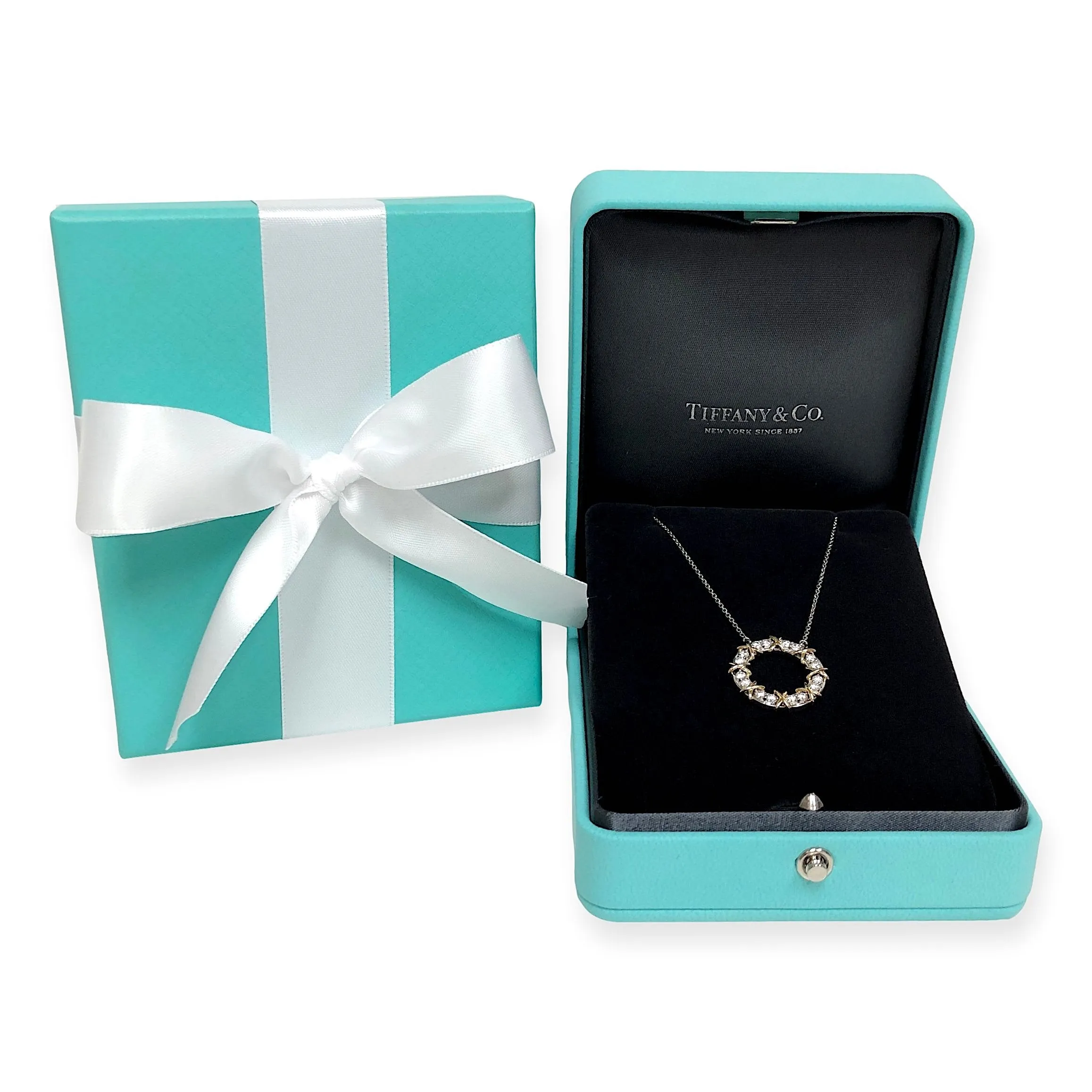 Tiffany & Co. Platinum and 18K Gold Schlumberger 16 Stone Pendant Necklace 16"