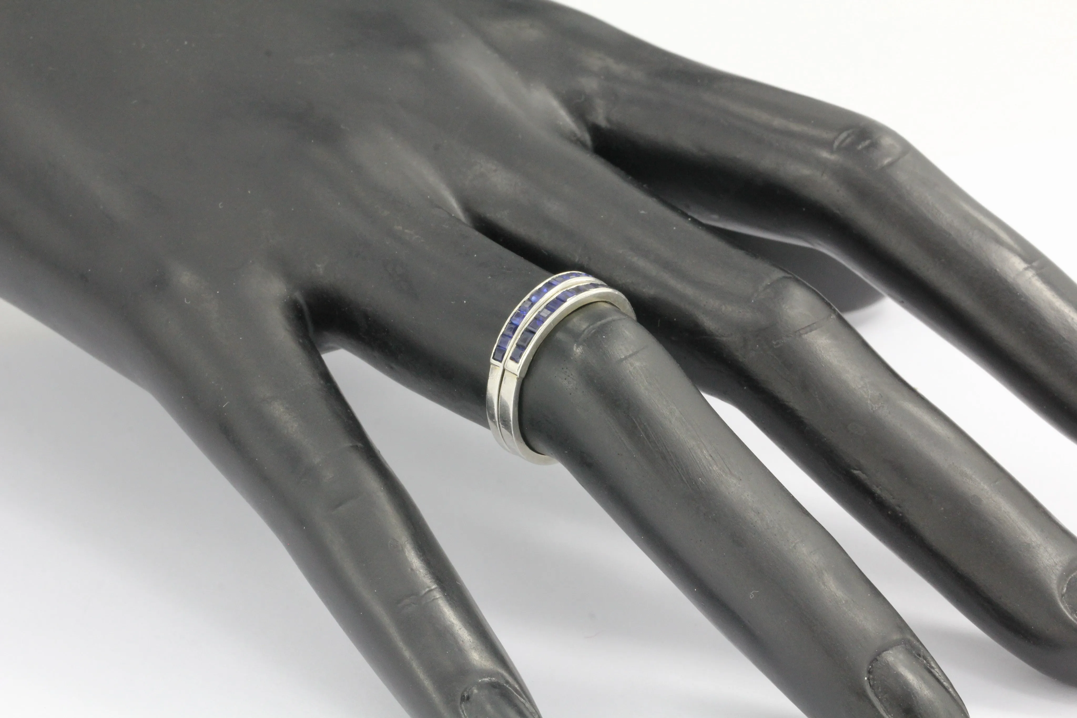 Tiffany & Co Platinum Sapphire Half Eternity Band Rings Pair c.1945