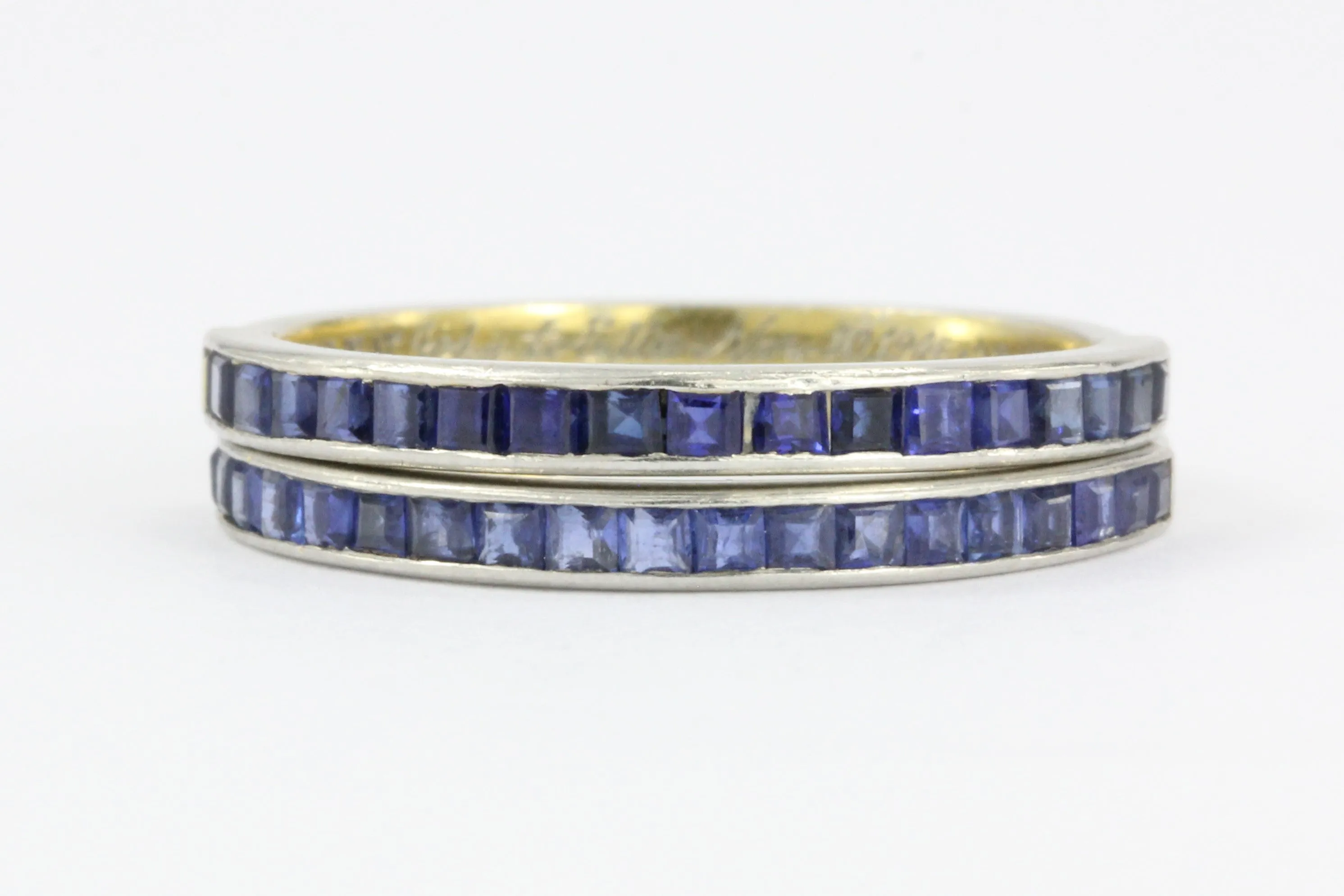 Tiffany & Co Platinum Sapphire Half Eternity Band Rings Pair c.1945