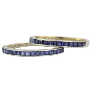 Tiffany & Co Platinum Sapphire Half Eternity Band Rings Pair c.1945