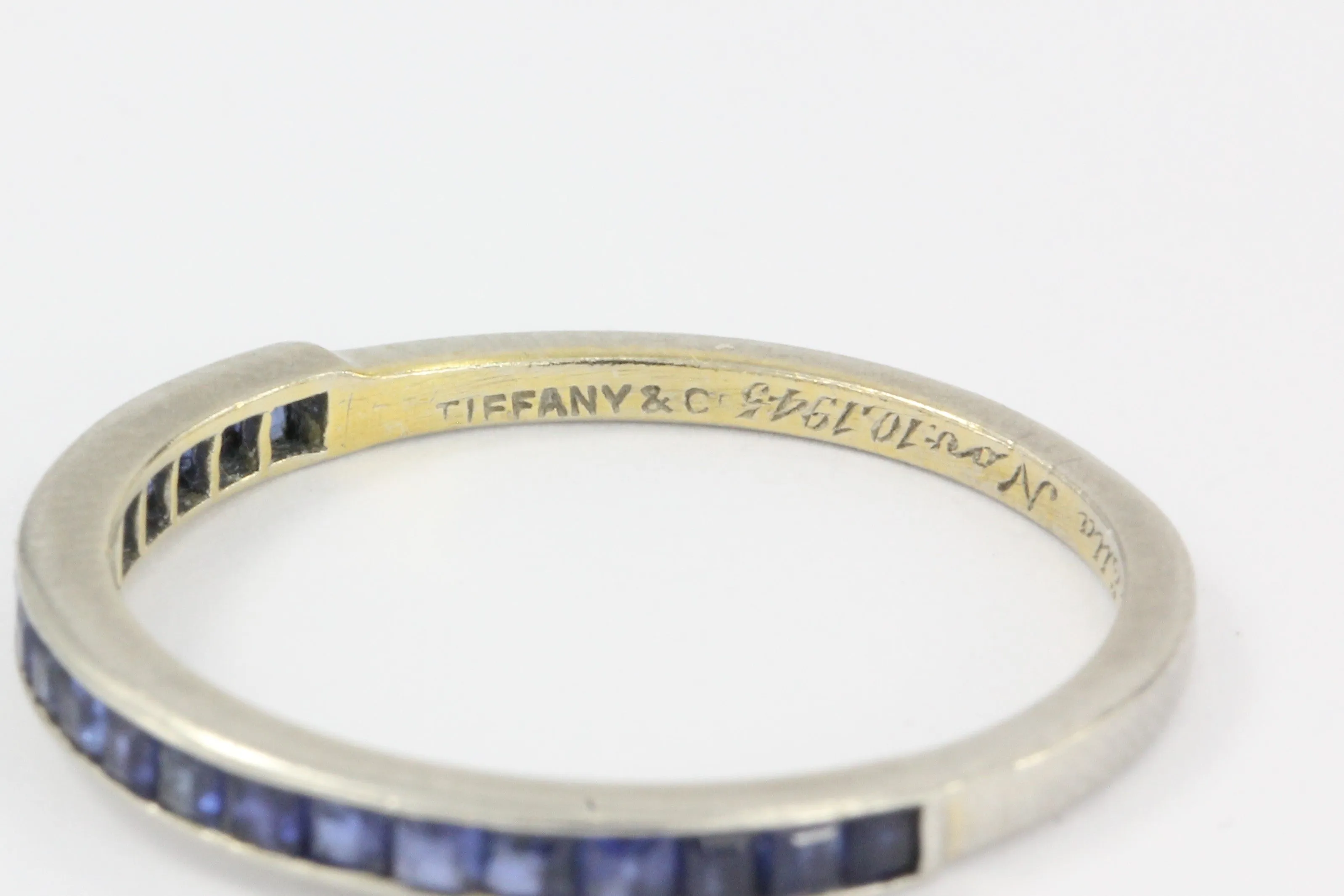 Tiffany & Co Platinum Sapphire Half Eternity Band Rings Pair c.1945