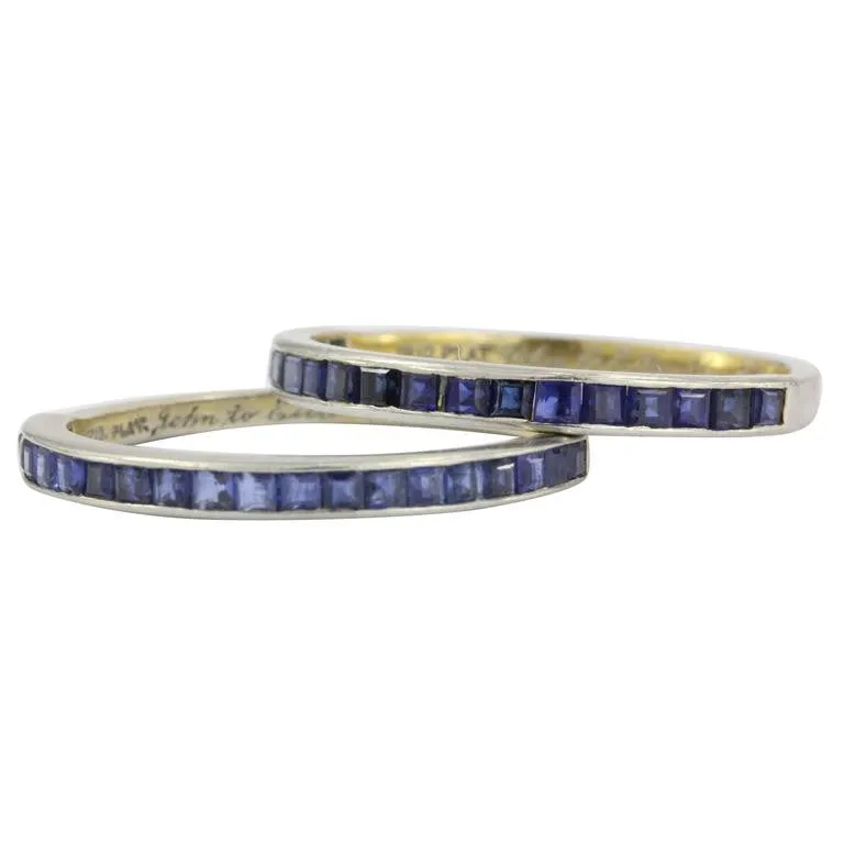 Tiffany & Co Platinum Sapphire Half Eternity Band Rings Pair c.1945