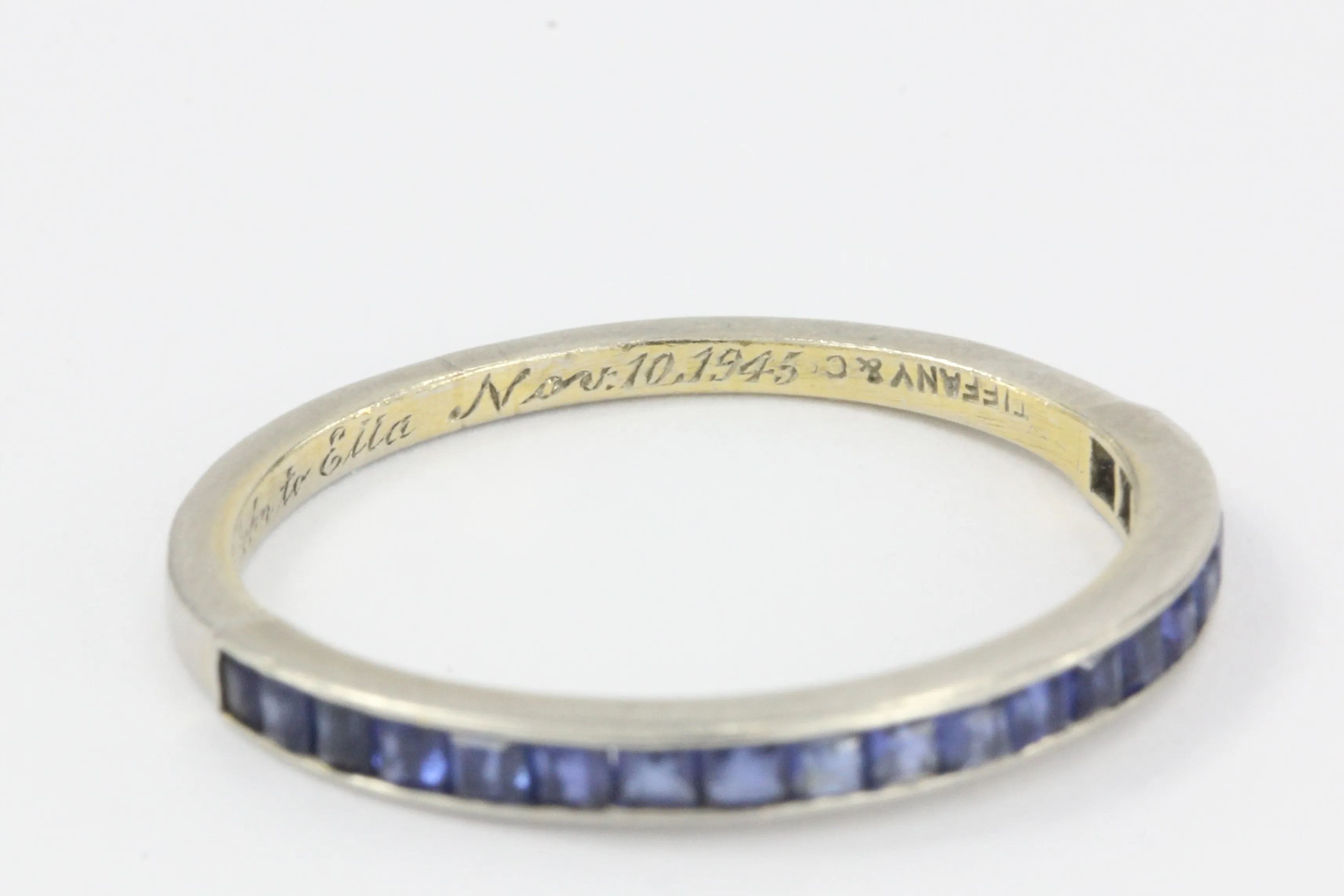 Tiffany & Co Platinum Sapphire Half Eternity Band Rings Pair c.1945