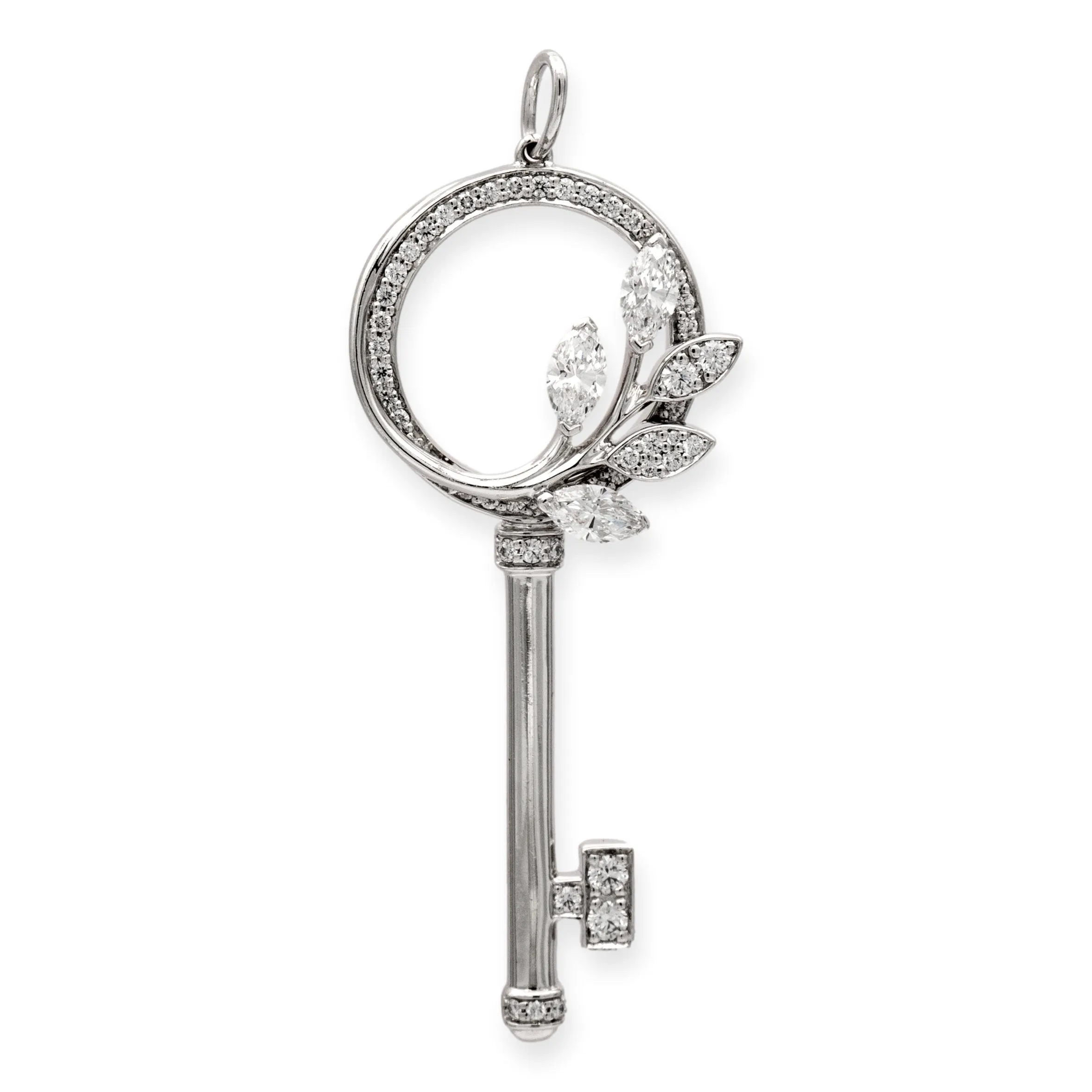 Tiffany & Co. Platinum Victoria Diamond Vine Key Circle Pendant Medium