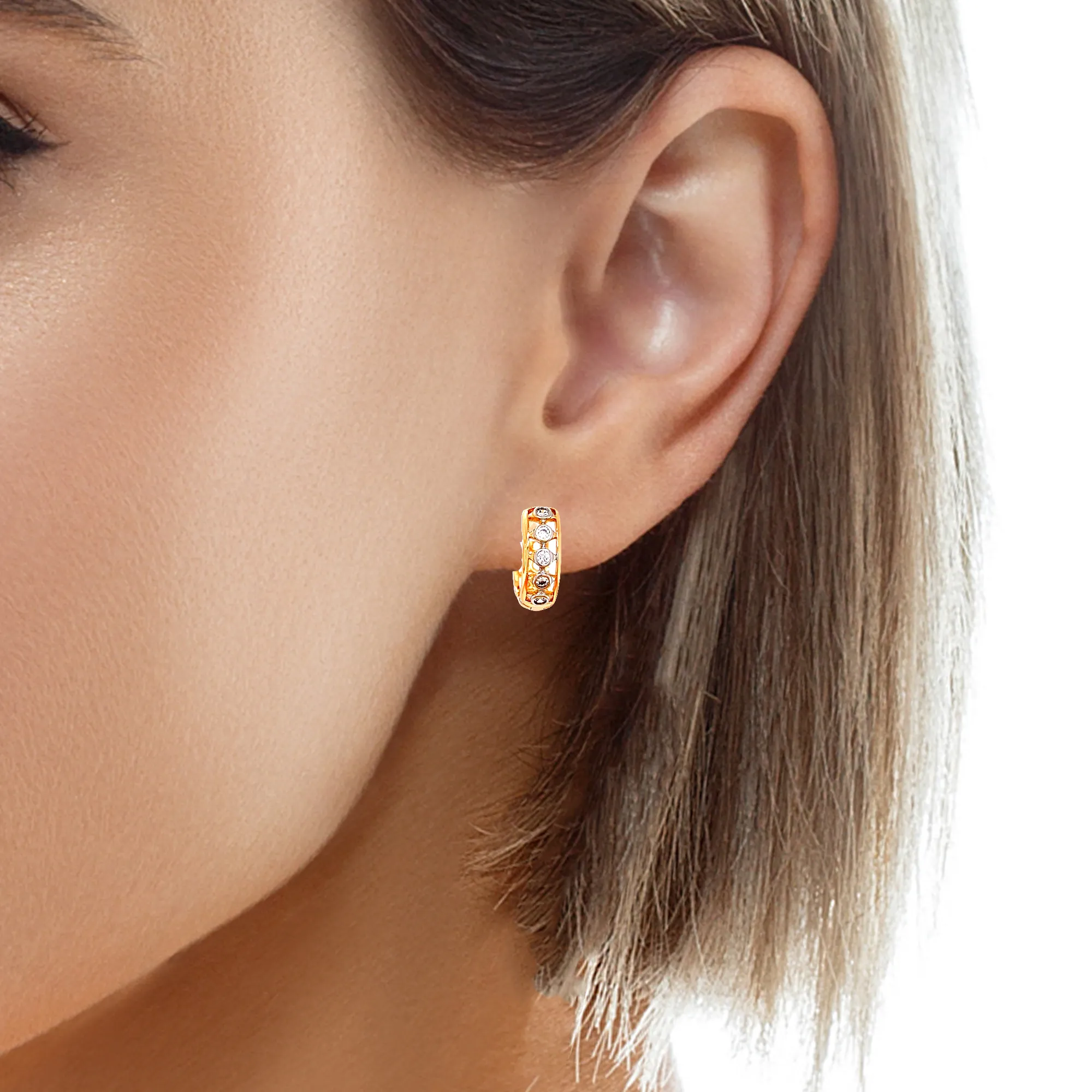 Tiny Zirconia Stones Huggies Earrings Rose gold filled