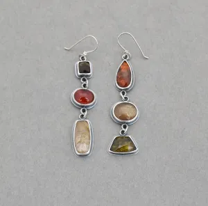 Tourmaline, Hessonite, Quartz, Kyanite, Iolite Dangle Earrings.