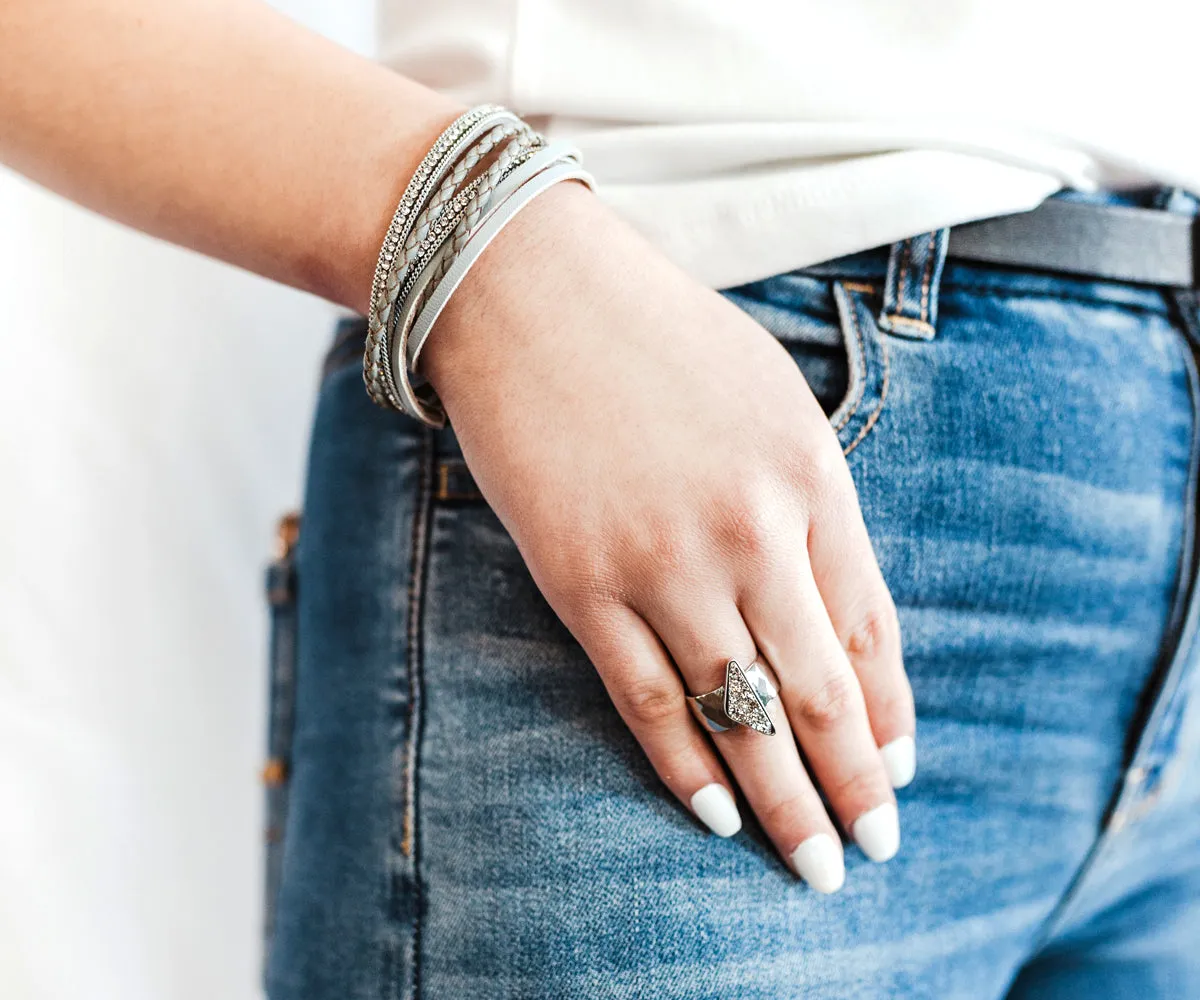 Triangle Platinum Druzy Wide Ring