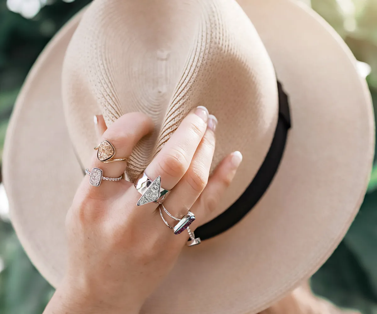 Triangle Platinum Druzy Wide Ring