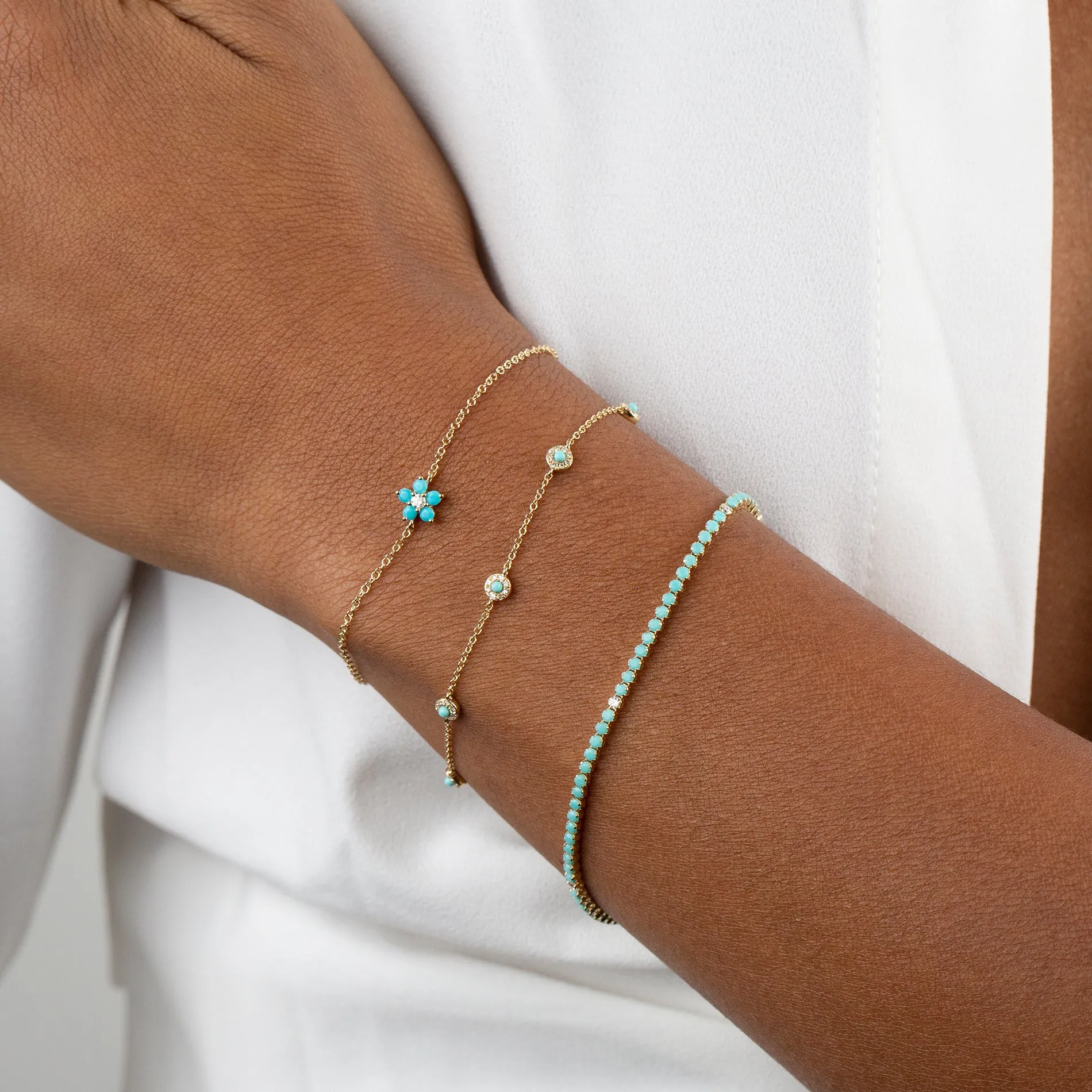 Turquoise Flower Bracelet 14K