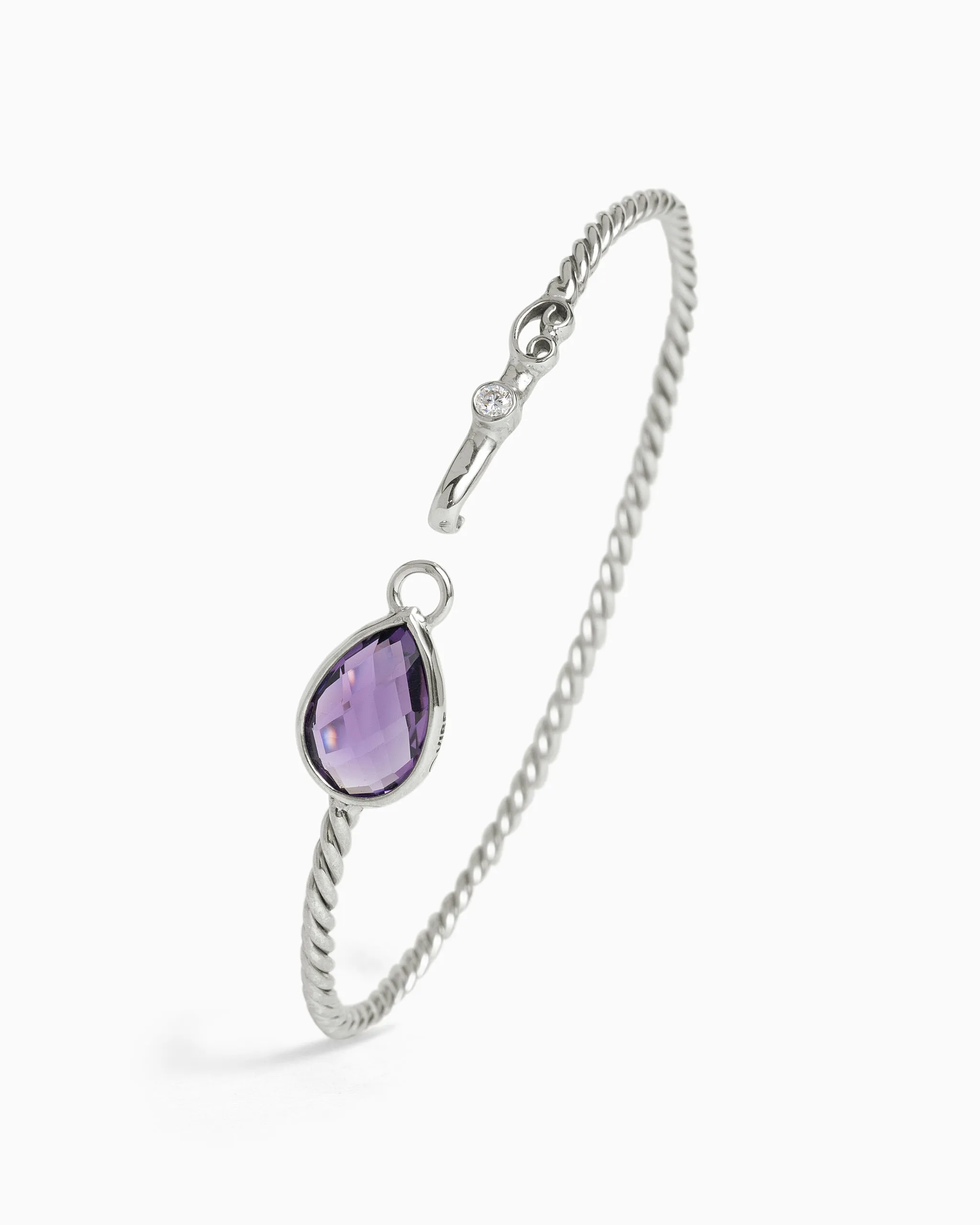 Twisted Hook Bracelet with Dewdrop Stone - Amethyst/Diamond