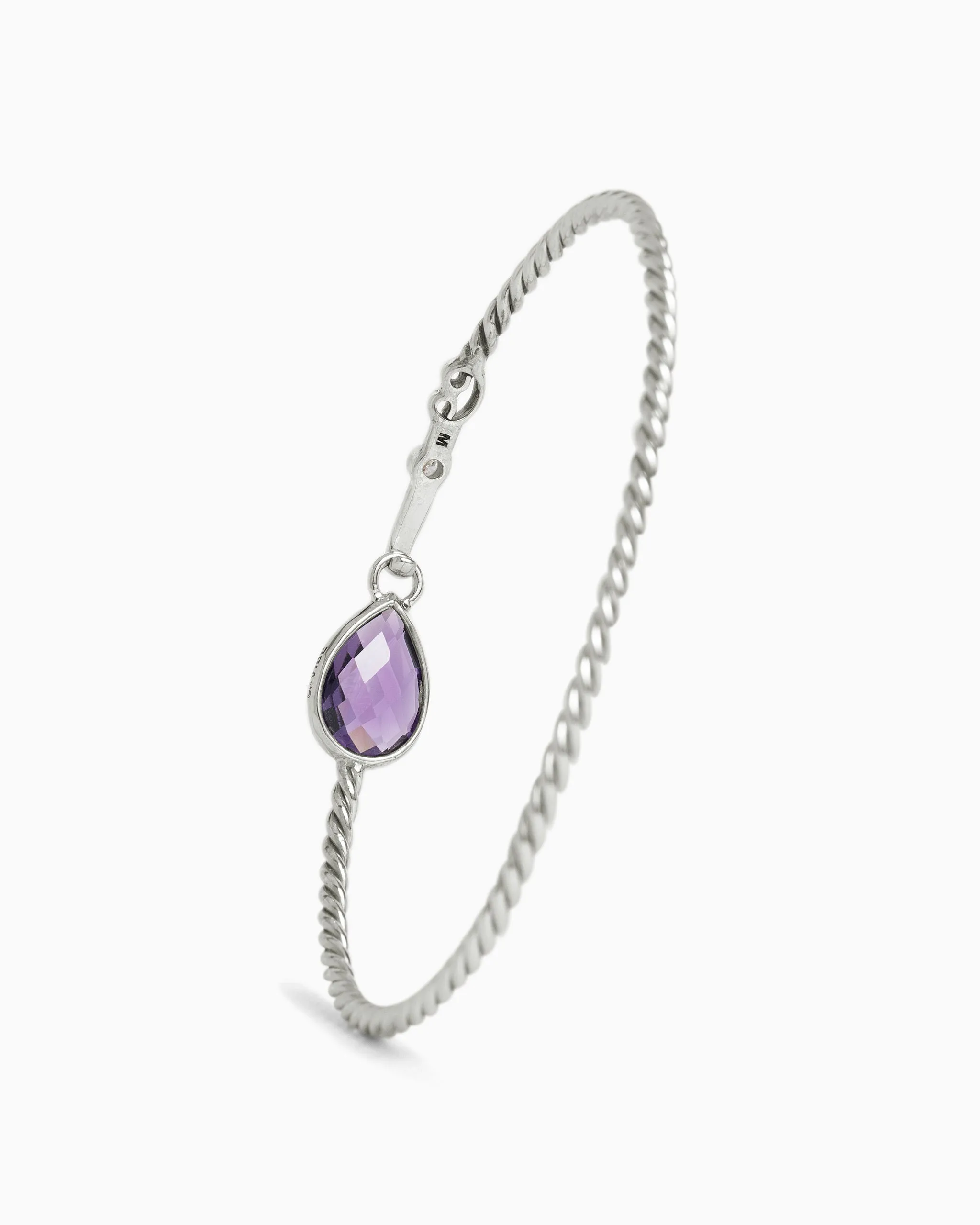 Twisted Hook Bracelet with Dewdrop Stone - Amethyst/Diamond