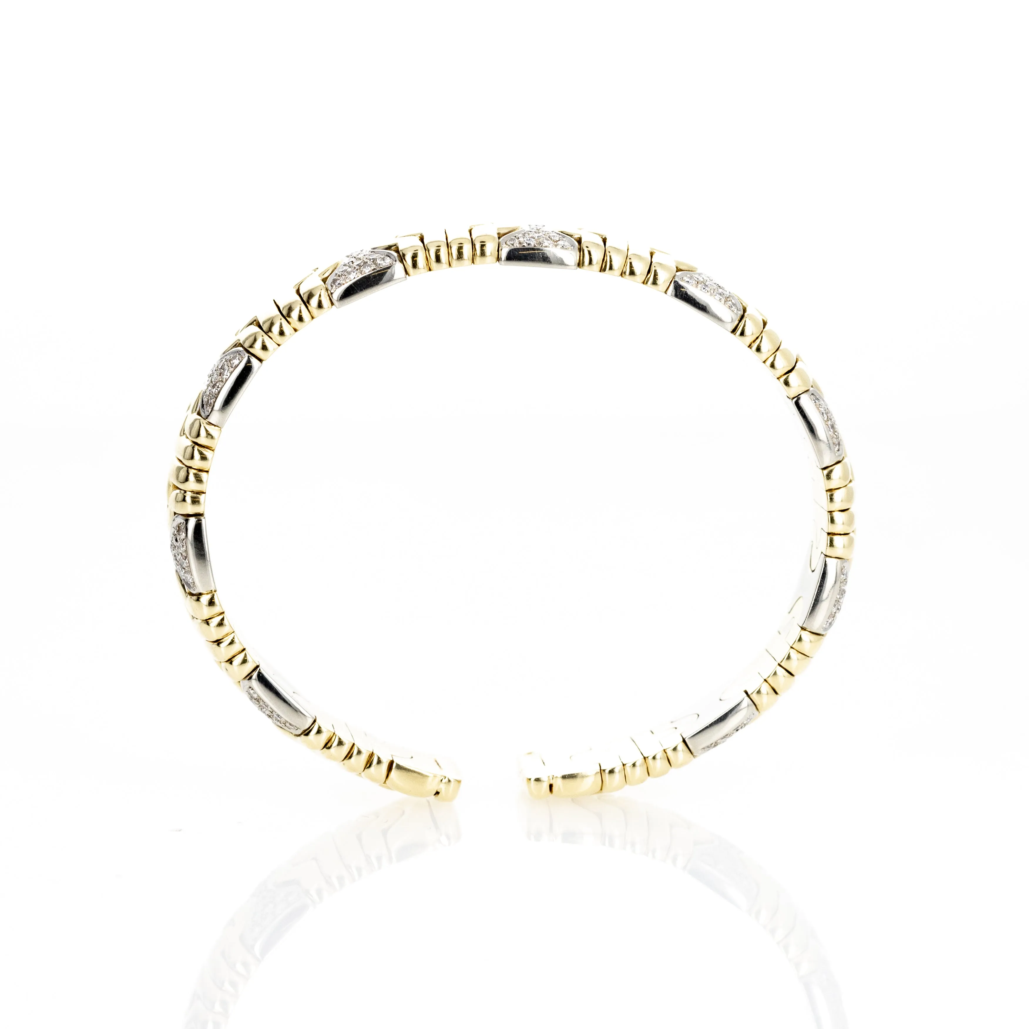 Two Toned 18K Gold Pave Diamond Textured Bangle